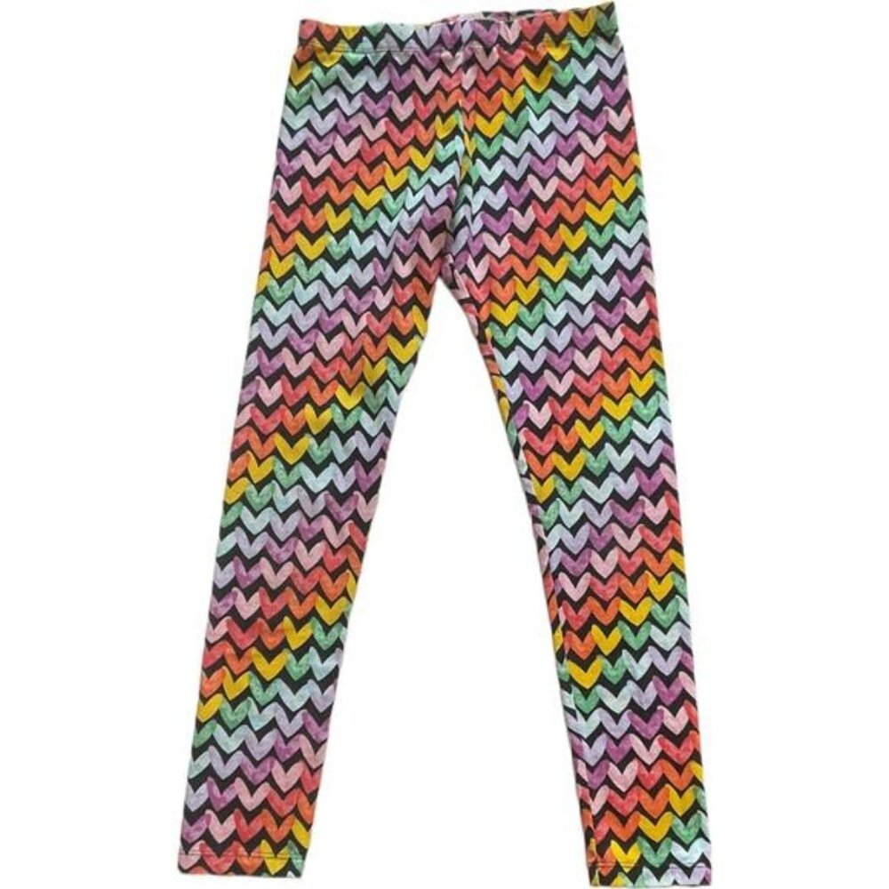 Colorful Chevron Print Girls Leggings L (10-12) Cotton/Spandex Wonder Nation